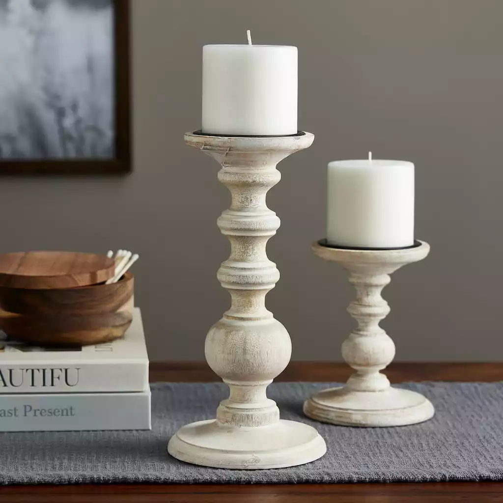 Buy ???? Whitewashed Wood Carved Pillar Candle Holder by Ashland® ✔️ 4 Buy ???? Whitewashed Wood Carved Pillar Candle Holder by Ashland® ✔️ - Image 2