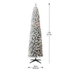Cheapest ⭐ 7ft. Pre-Lit Flocked Artificial Pencil ???? Christmas Tree, Clear Lights by Ashland® ???? -Ashland Sales 10643349 13