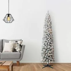 Cheapest ⭐ 7ft. Pre-Lit Flocked Artificial Pencil ???? Christmas Tree, Clear Lights by Ashland® ???? -Ashland Sales 10643349 15
