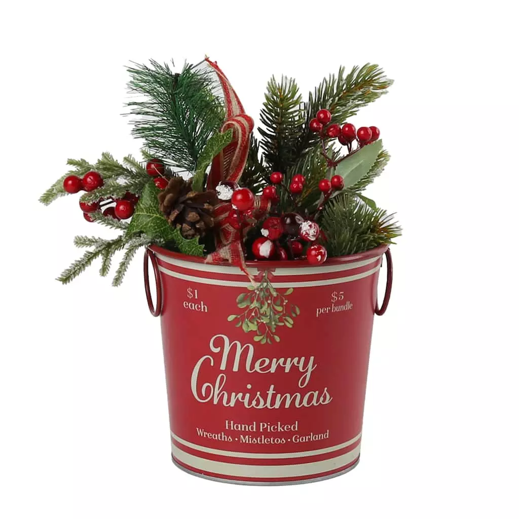 Cheapest ???? 6.6" Red Merry ???? Christmas Metal Bucket with Handles by Ashland® ???? 4 Cheapest ???? 6.6" Red Merry ???? Christmas Metal Bucket with Handles by Ashland® ???? - Image 2