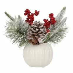 Flash Sale ???? 10" Pine Needle & Berry Arrangement in Ceramic Pot by Ashland® ????