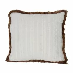 Buy ✔️ White Cable Knit ???? Christmas Accent Pillow with Faux Fur Trim by Ashland® ????