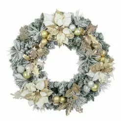 Buy ???? 30" Flocked Pine, Poinsettia, Ornament & Fern Wreath by Ashland® ⭐
