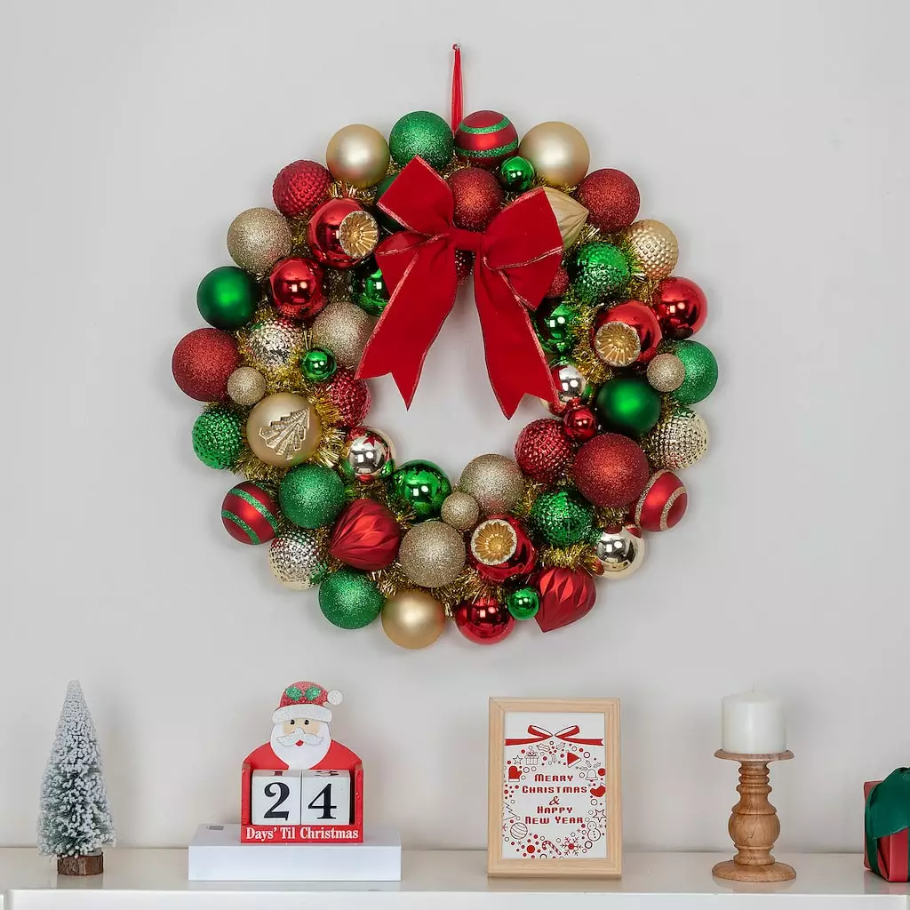 Budget ???? 23" Red, Green & Gold Ball Ornament Wall Wreath by Ashland® ???? 6 Budget ???? 23" Red, Green & Gold Ball Ornament Wall Wreath by Ashland® ???? - Image 4