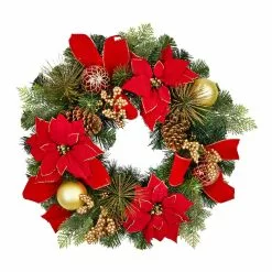 Buy ⌛ 24" Red & Gold Poinsettia & Pinecone Wreath by Ashland® ????