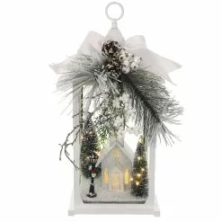 Cheapest ???? 20" White Lantern With Pine, House & LED Lights by Ashland® ????