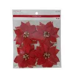 Buy ⭐ 3.5" Red Poinsettia Accents with Glittery Gold Tips by Ashland®, 4ct. ????