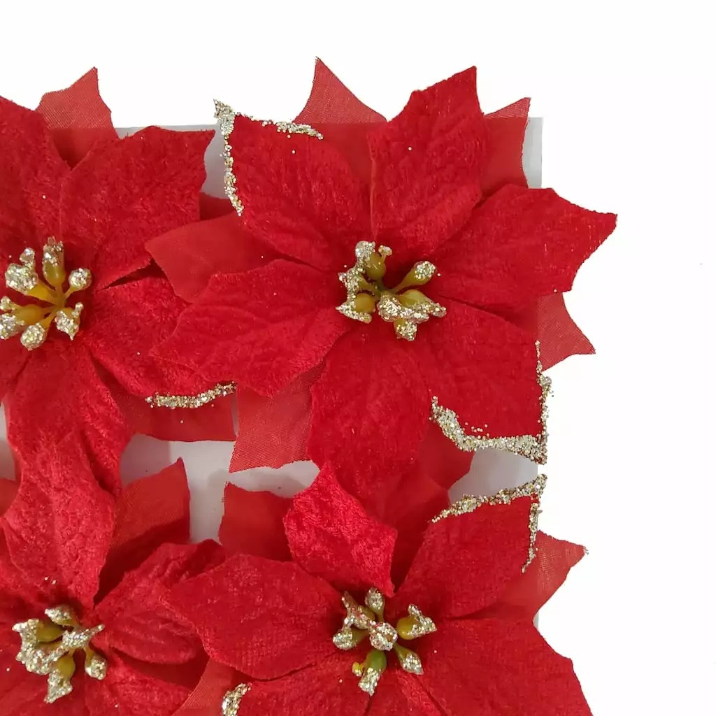 Buy ⭐ 3.5" Red Poinsettia Accents with Glittery Gold Tips by Ashland®, 4ct. ???? 4 Buy ⭐ 3.5" Red Poinsettia Accents with Glittery Gold Tips by Ashland®, 4ct. ???? - Image 2