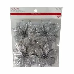 Coupon ???? 3.5" Glittery Silver Poinsettia Accents by Ashland®, 4ct. ????
