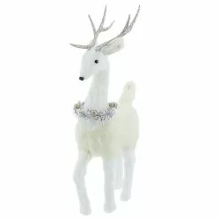 Promo ???? 20.5" White Standing Deer with Tinsel Wreath Tabletop Figure by Ashland® ✔️