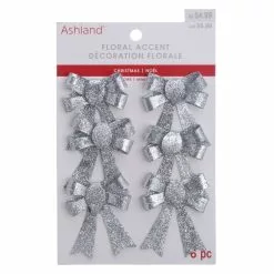 Buy ???? Silver Glitter Bows, 6ct. by Ashland® ???? Christmas ????
