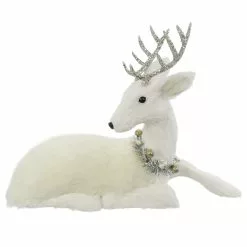 Flash Sale ⌛ 16" White Sitting Deer with Tinsel Wreath Tabletop Figure by Ashland® ????