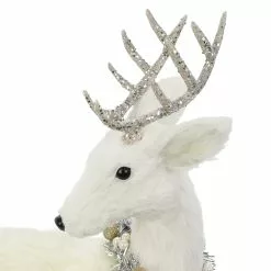 Flash Sale ⌛ 16" White Sitting Deer with Tinsel Wreath Tabletop Figure by Ashland® ???? -Ashland Sales 10701491 3