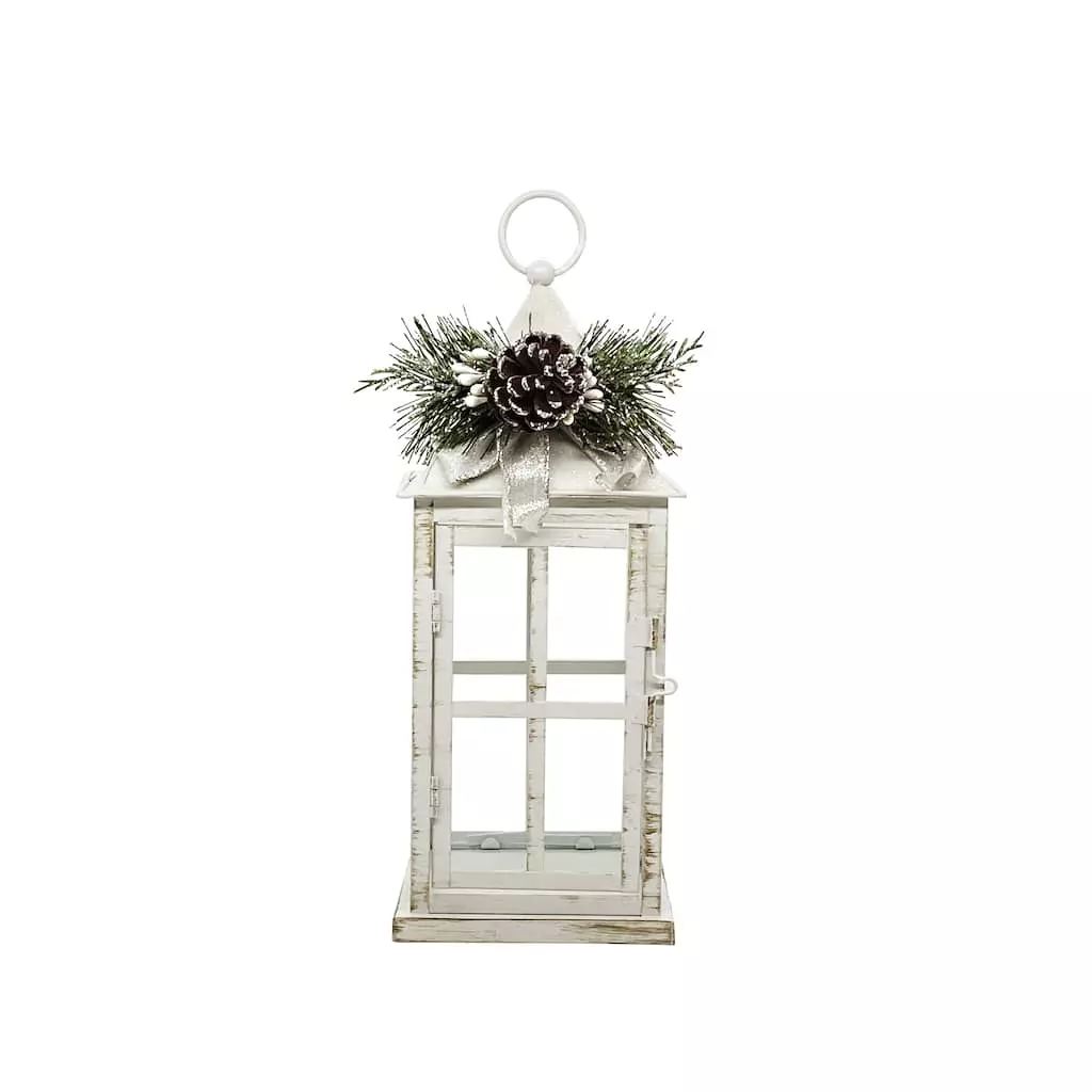 Outlet ???? 12" White Lantern with Frosted Pine Sprig by Ashland® ???? 3 Outlet ???? 12" White Lantern with Frosted Pine Sprig by Ashland® ????